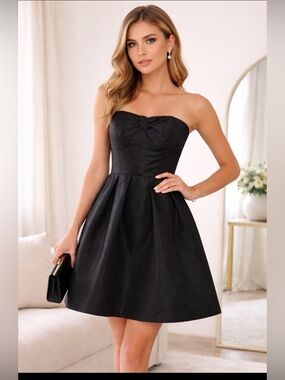 J.Crew Black Strapless Silk Bow Cocktail Dress Fit & Flare Party Sz 6